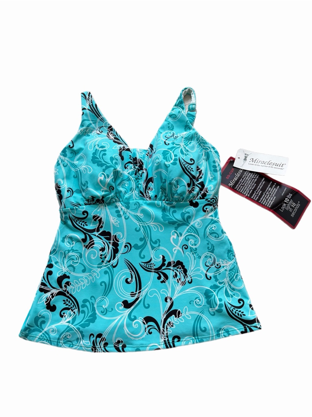 NEW Miraclesuit Tiffany Blue Lagoon Tankini Top 10 DD Swim Beach Vacation